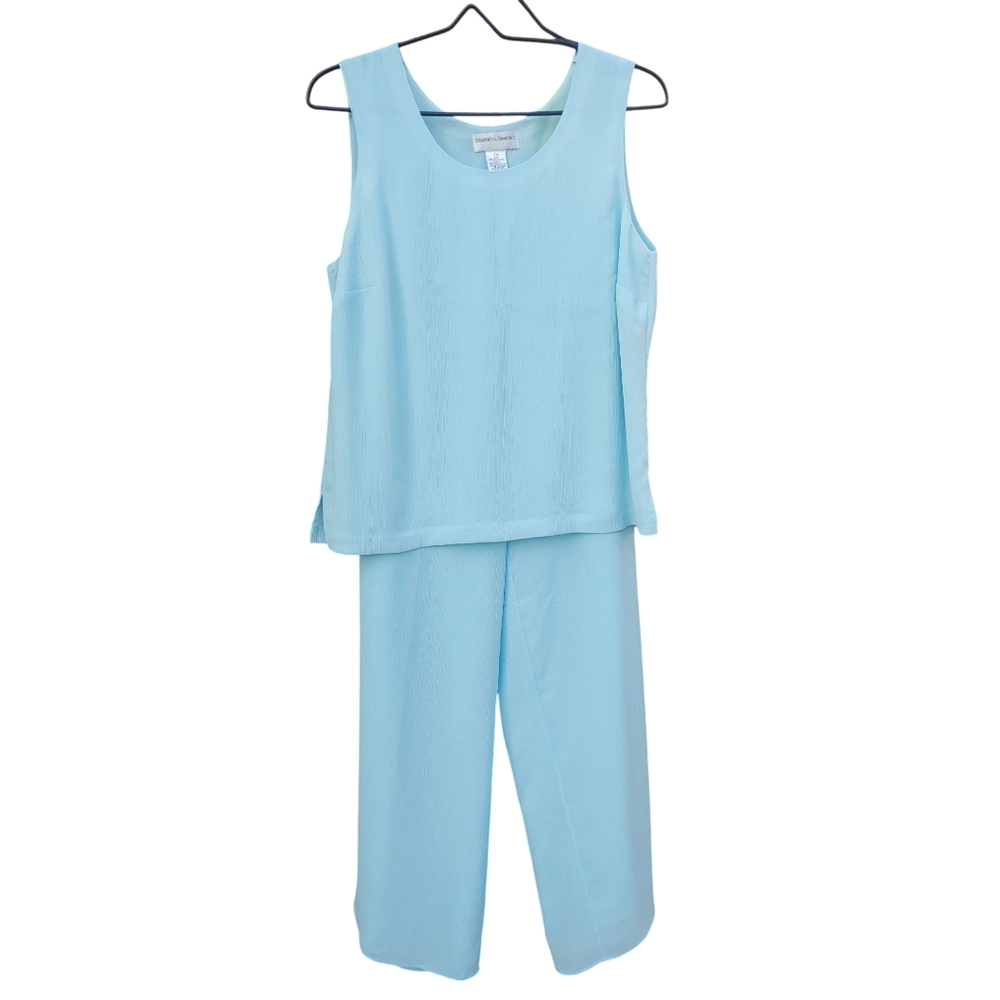 Draper's & Damon's Sleeveless Baby Blue Two Piece Set Wide Leg Pant Size…